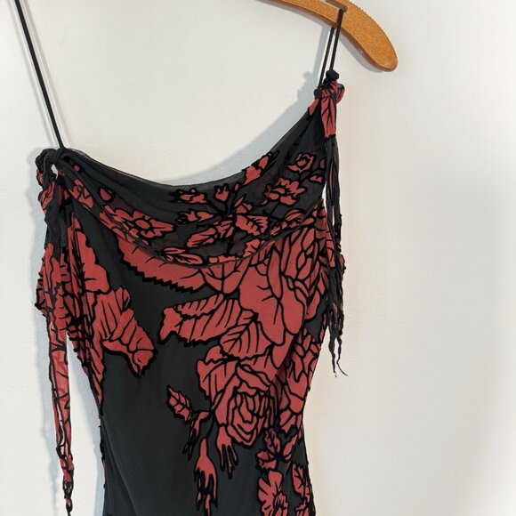 Cache Maxi Dress Dress Black Red Floral Asymmetrical Fairy Y2K Velvet Burnout 2 - Picture 2 of 10